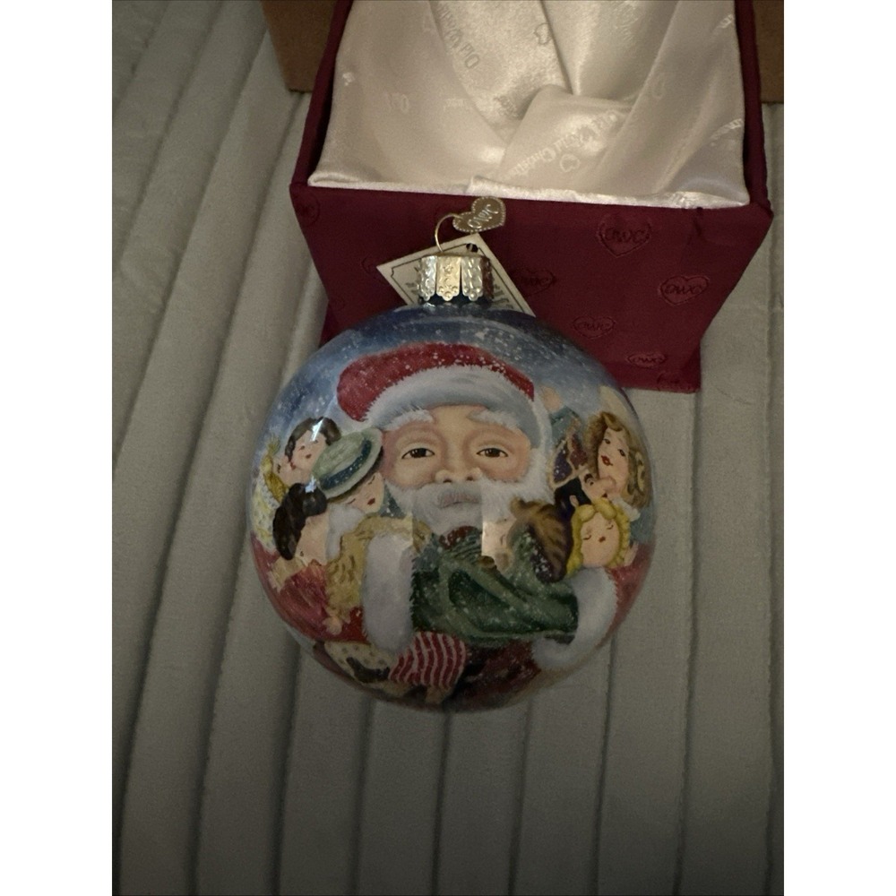 NEW Vintage OWC Inside Art Glass SANTA Christmas Ornament IN BOX